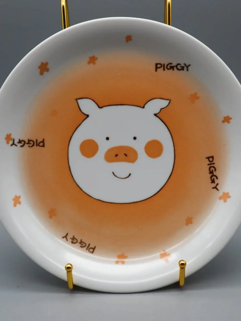 Cute Japanese Pottery Illustrated Piggy Pig Dinner Plate 9 3/4